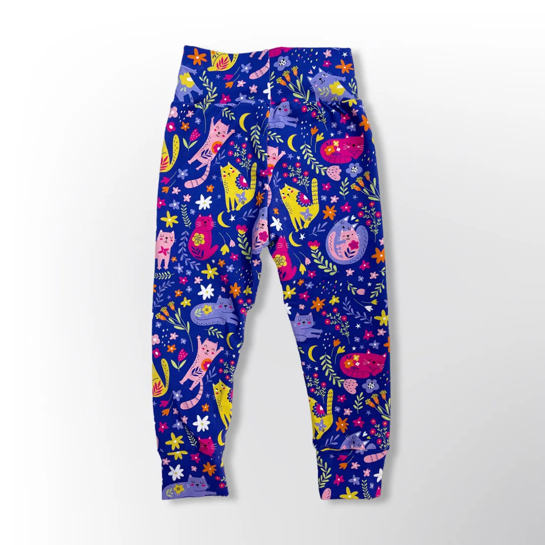 Purple Cat Print Organic Leggings