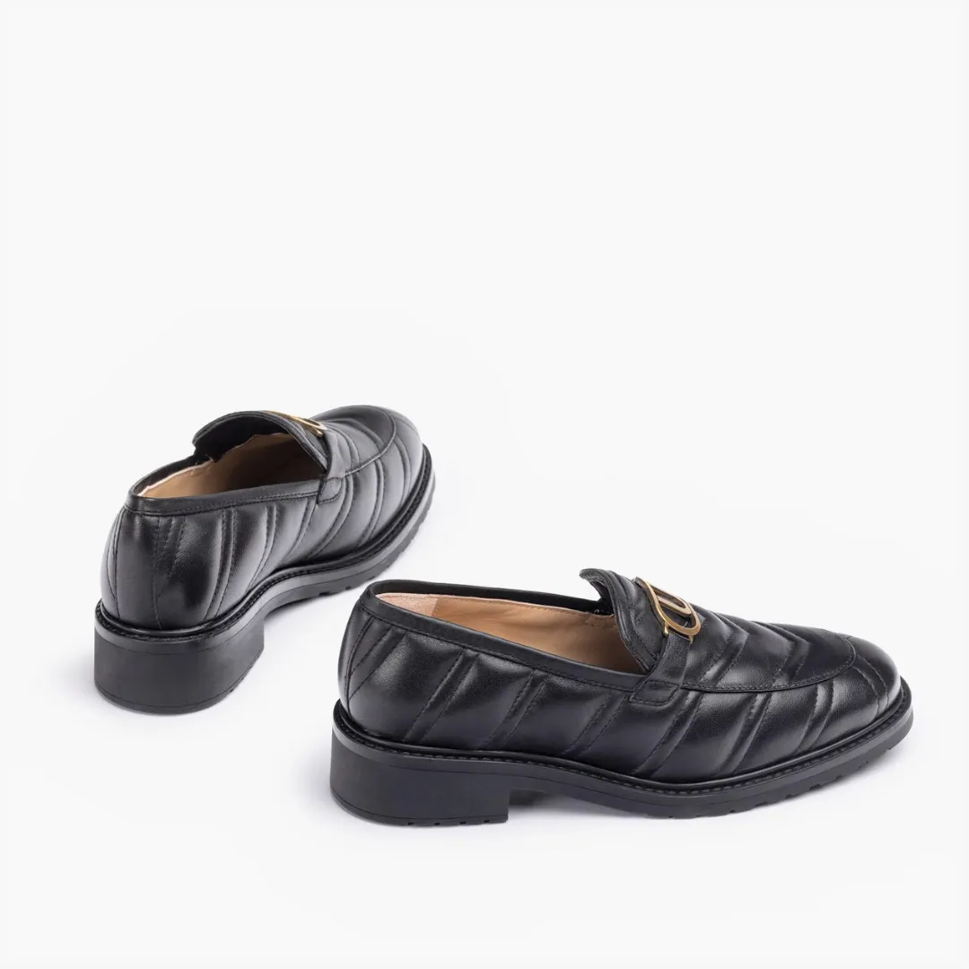 Quilted Effect Loafers, Black