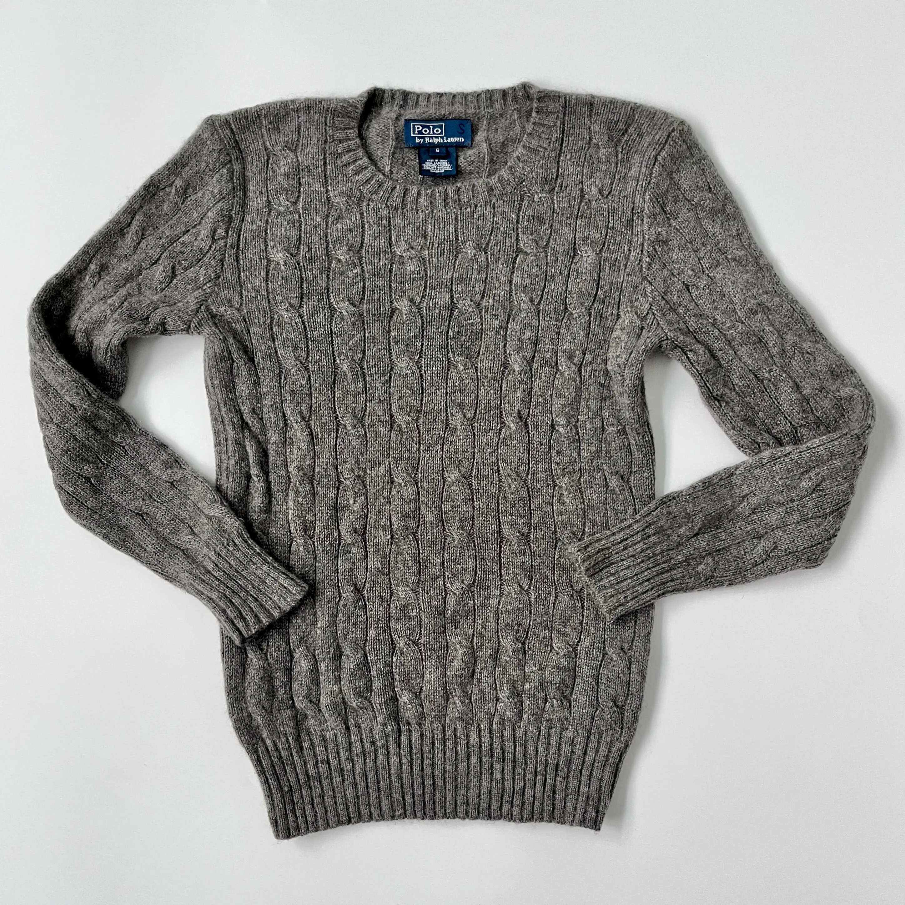 Ralph Lauren Grey Cable Knit Cashmere Jumper: 6 Years