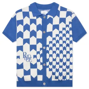 Rhacing Checkered Knit Polo - Ivory/Blue