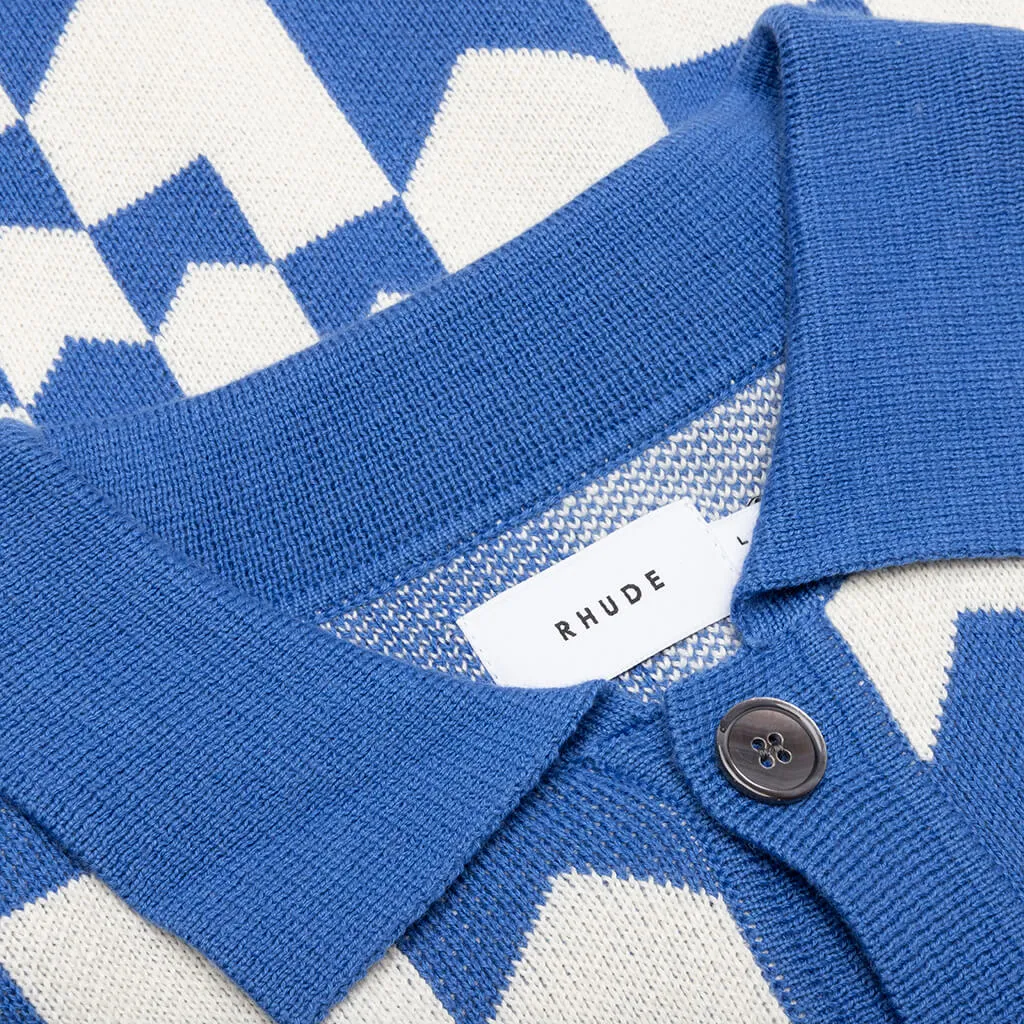 Rhacing Checkered Knit Polo - Ivory/Blue