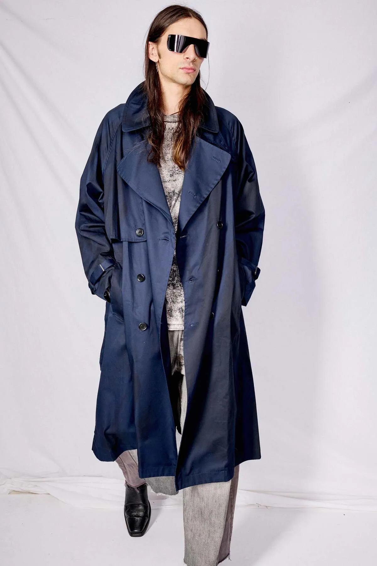 Spray Printed Trench Coat - Navy