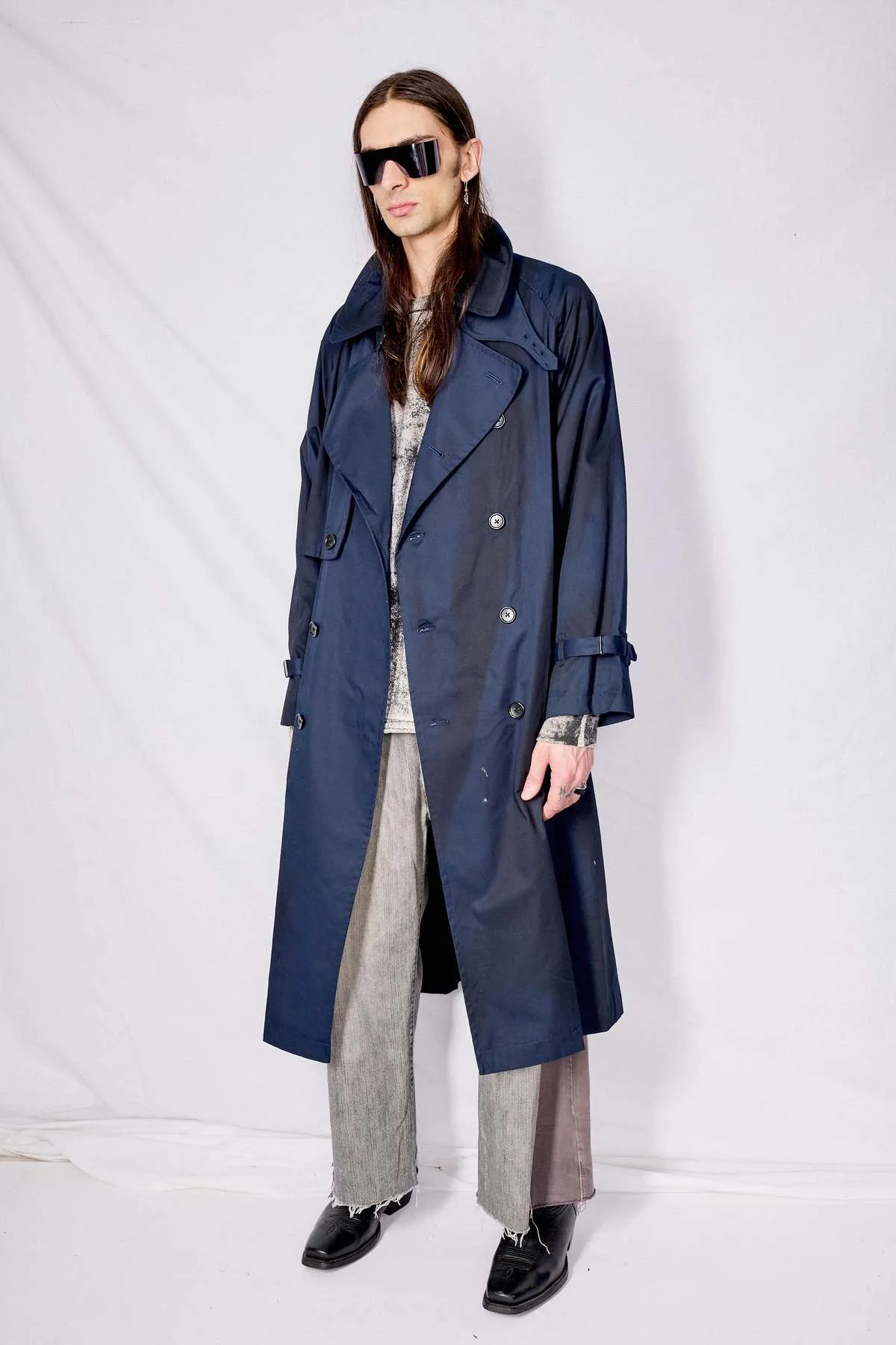 Spray Printed Trench Coat - Navy