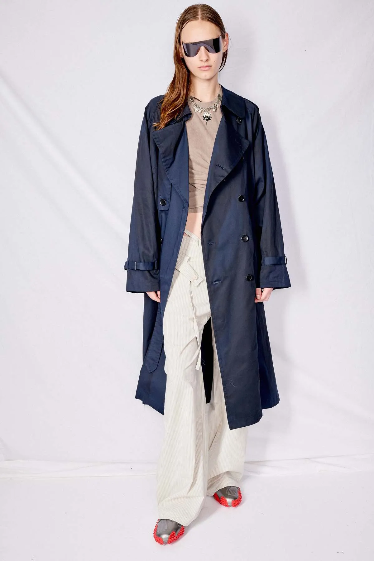 Spray Printed Trench Coat - Navy