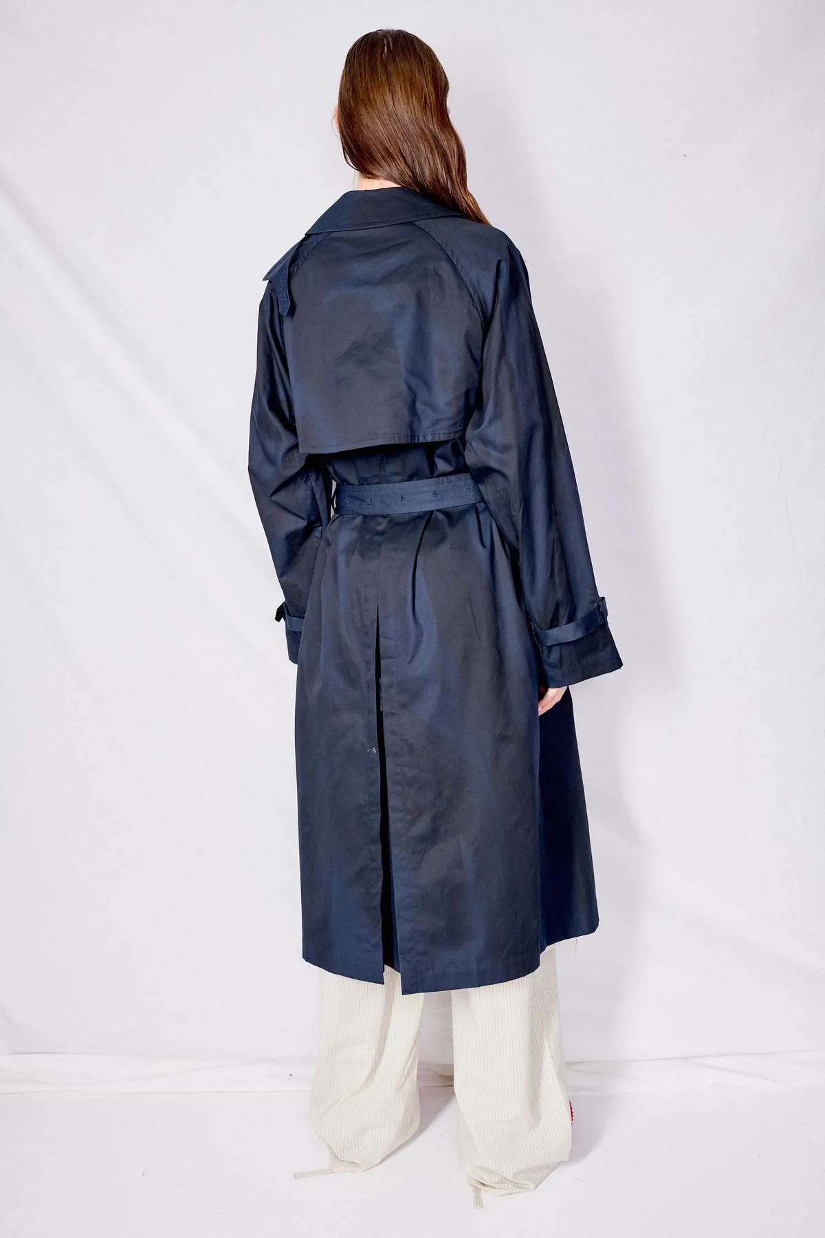 Spray Printed Trench Coat - Navy