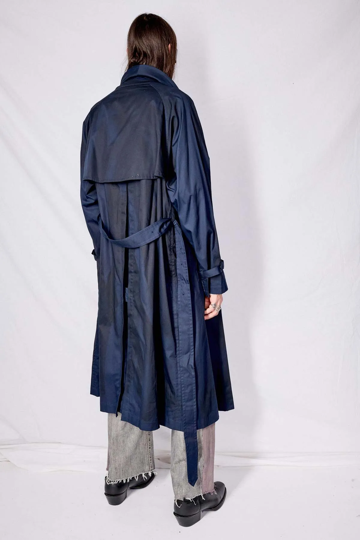 Spray Printed Trench Coat - Navy