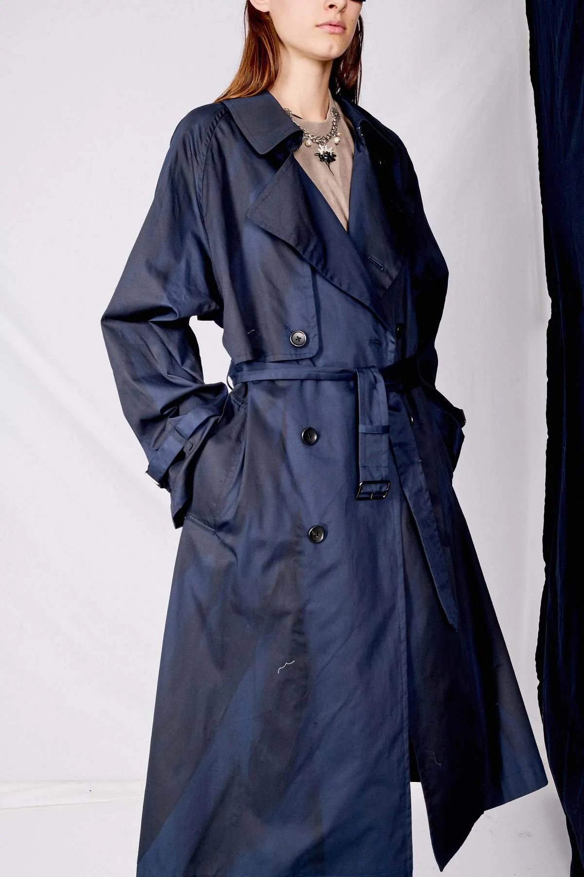 Spray Printed Trench Coat - Navy