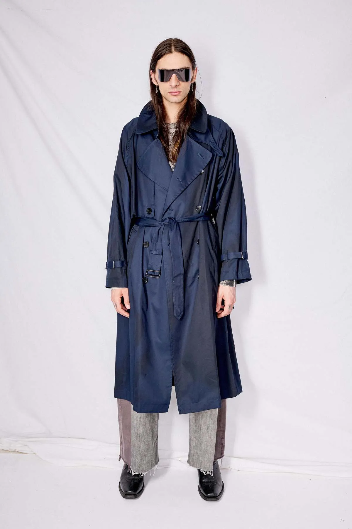 Spray Printed Trench Coat - Navy