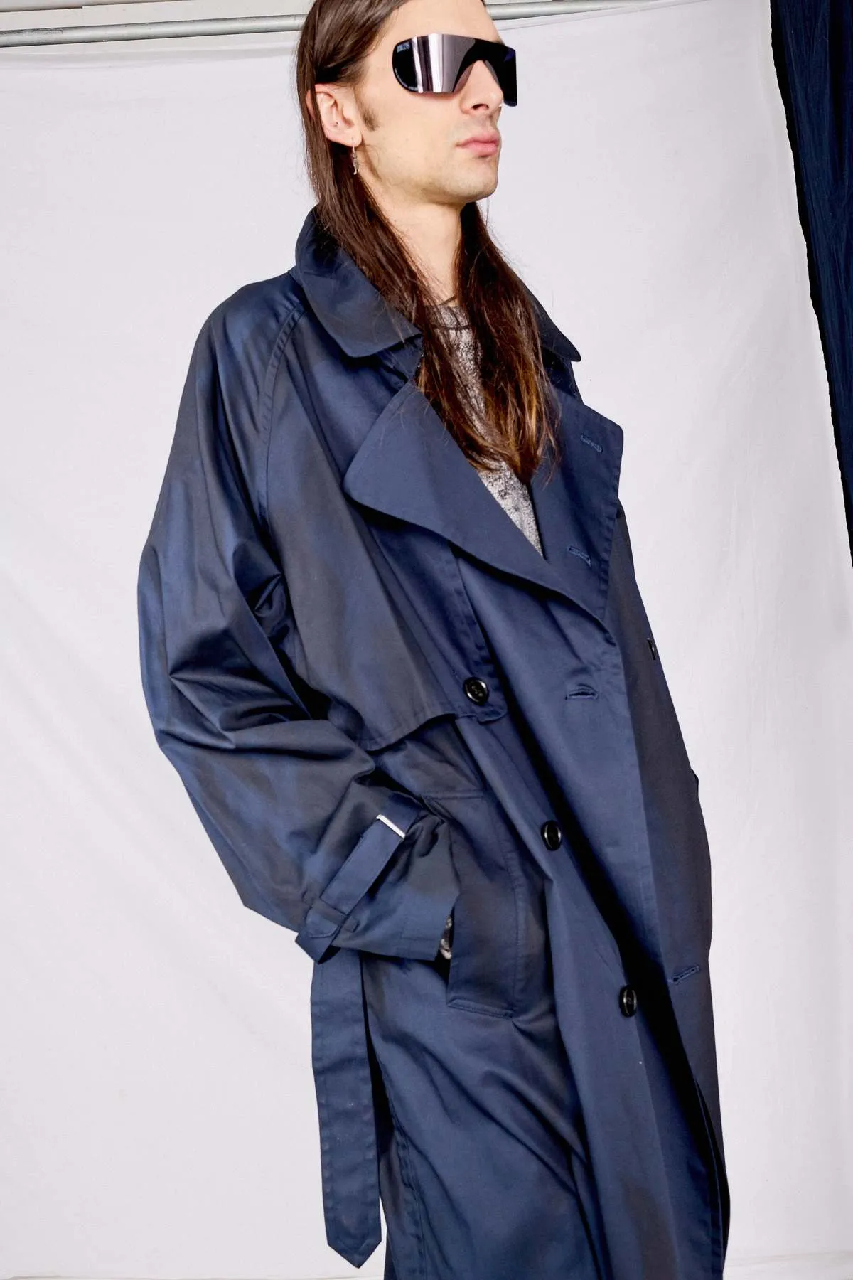 Spray Printed Trench Coat - Navy