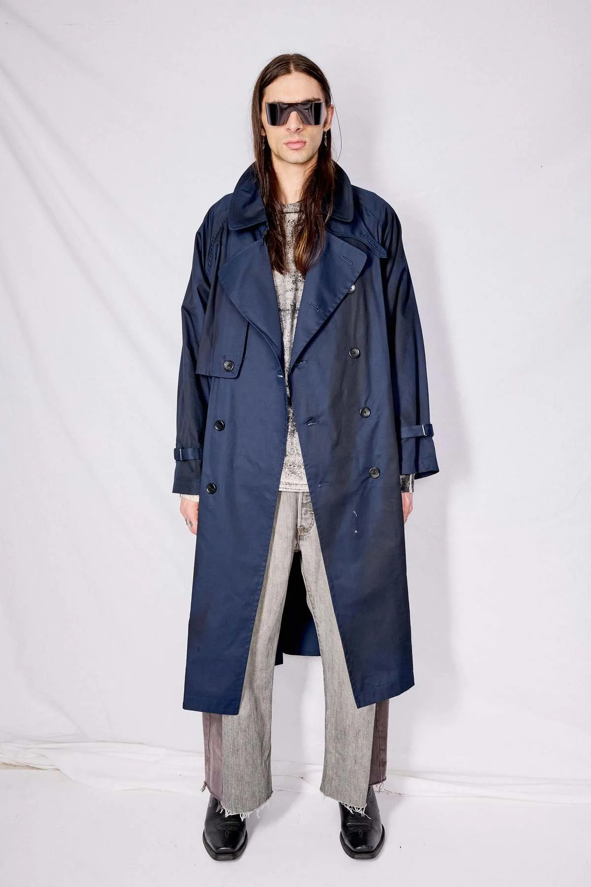 Spray Printed Trench Coat - Navy