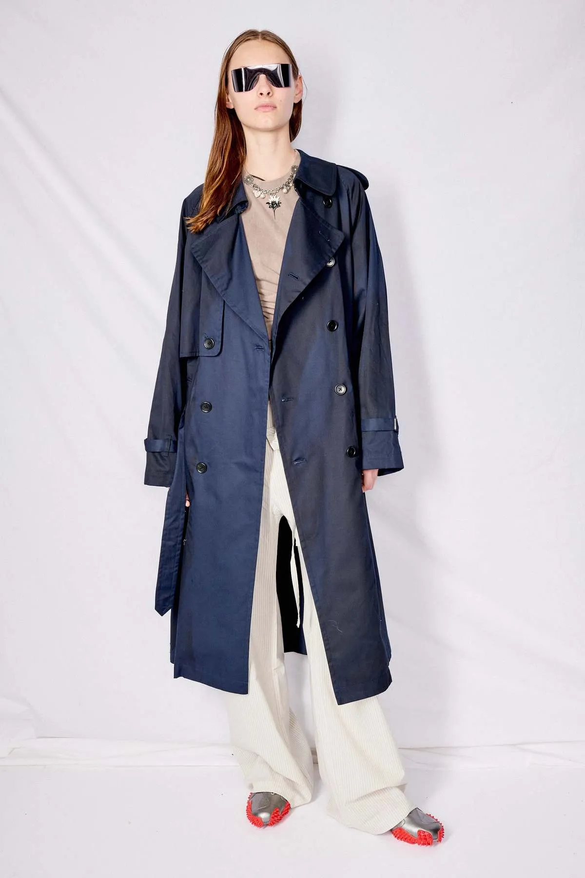 Spray Printed Trench Coat - Navy