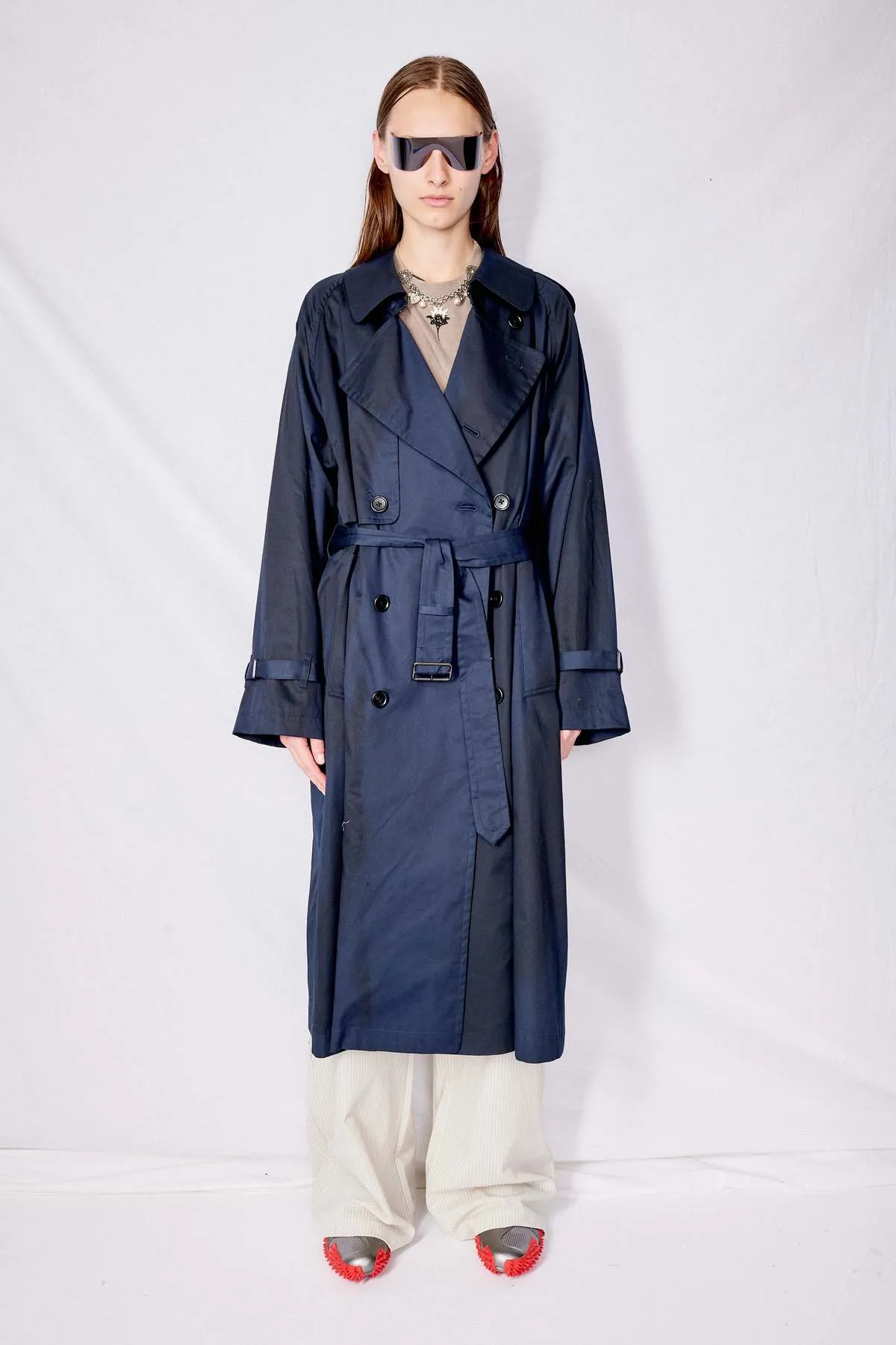 Spray Printed Trench Coat - Navy