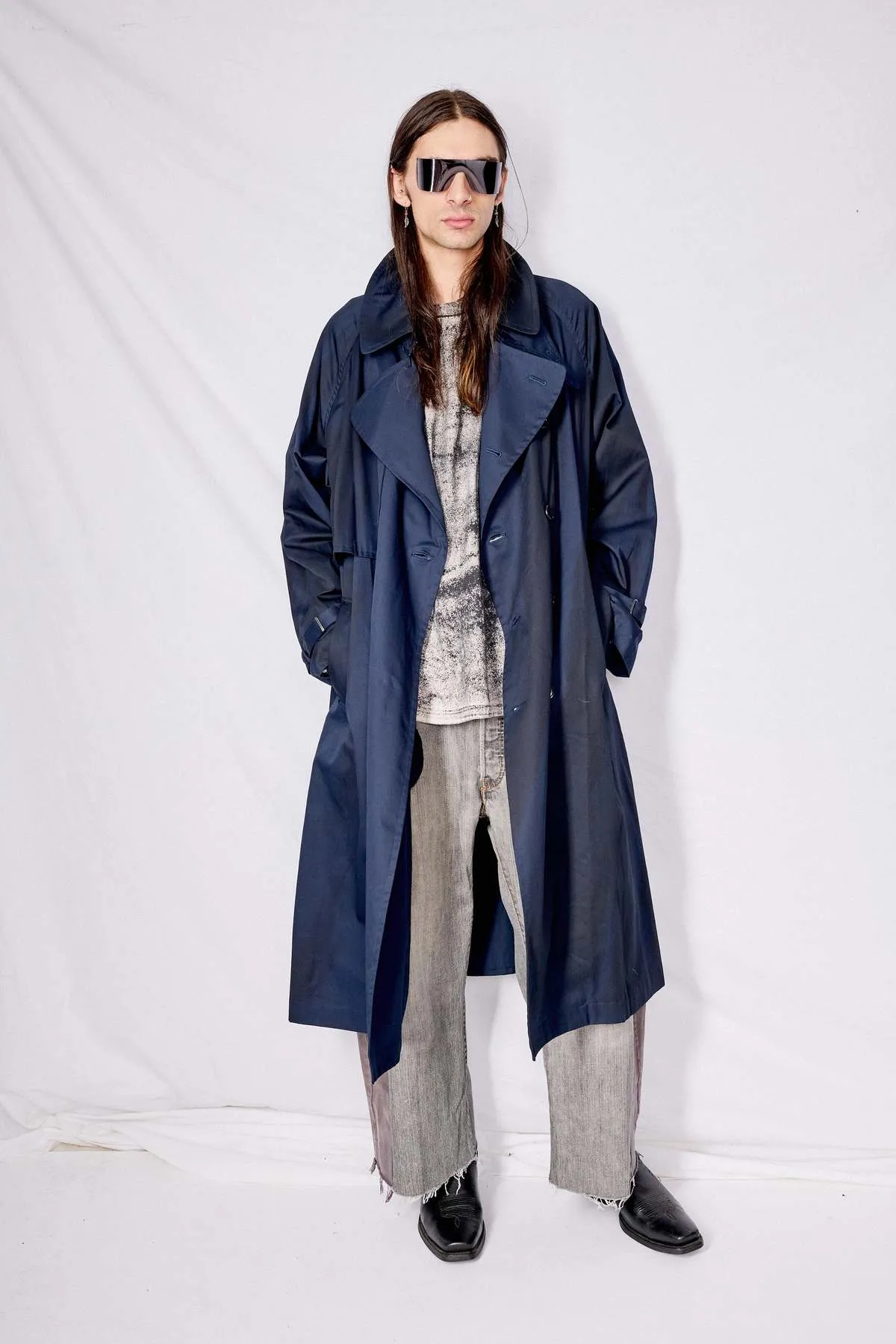 Spray Printed Trench Coat - Navy