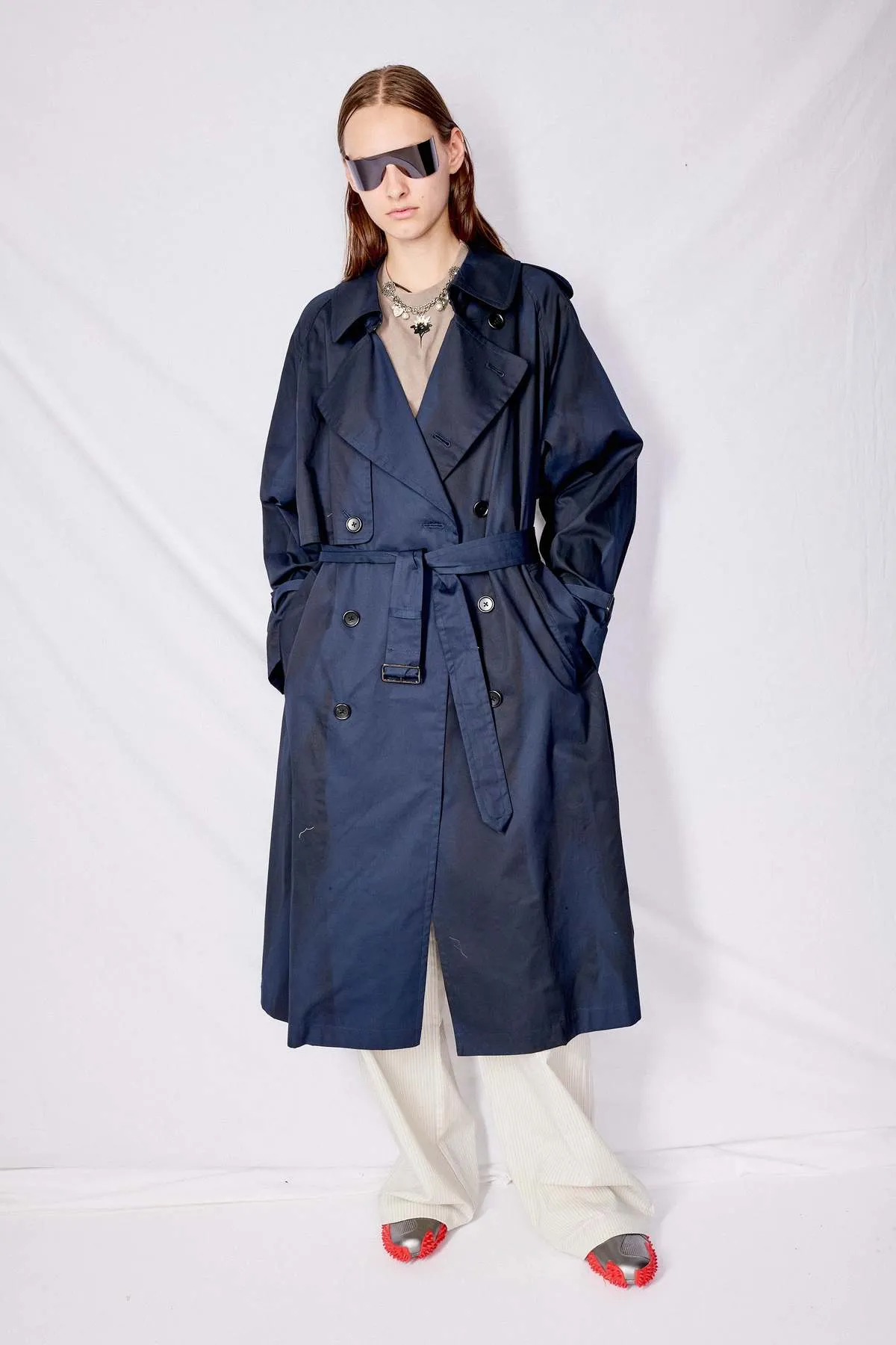 Spray Printed Trench Coat - Navy