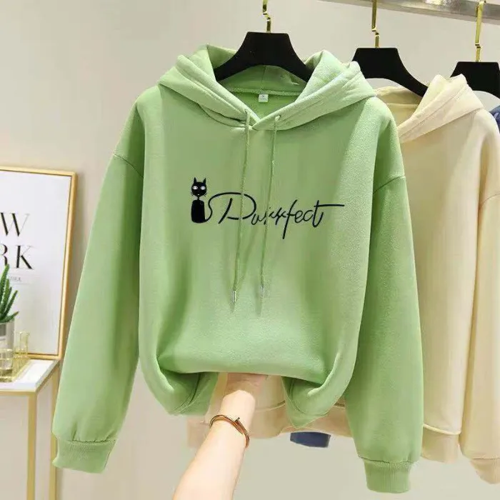 Teenager  Winter Fleece Thicken Warm Sports Pullovers Clothes Girls Cotton Women's Hoodie.