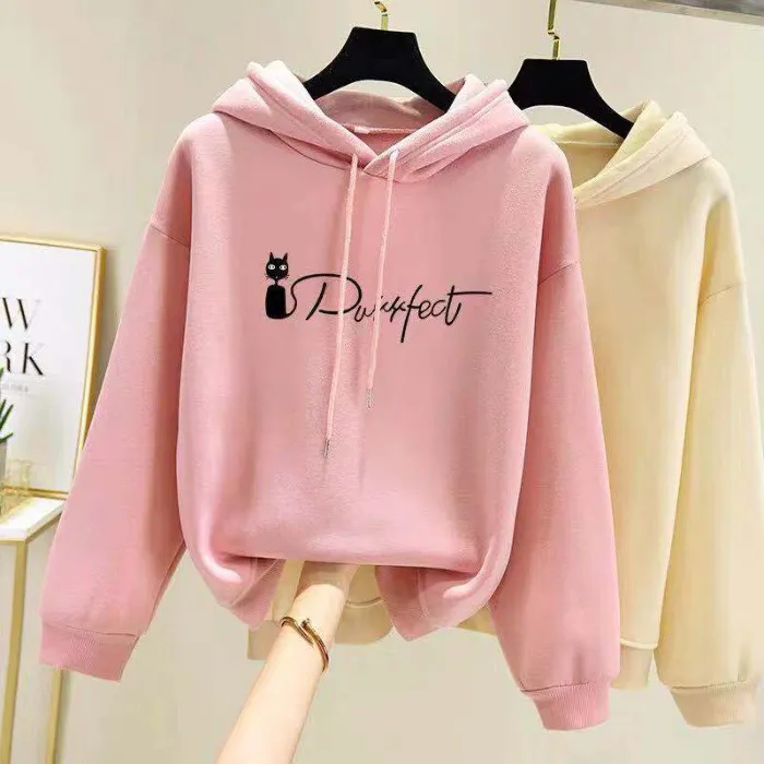 Teenager  Winter Fleece Thicken Warm Sports Pullovers Clothes Girls Cotton Women's Hoodie.