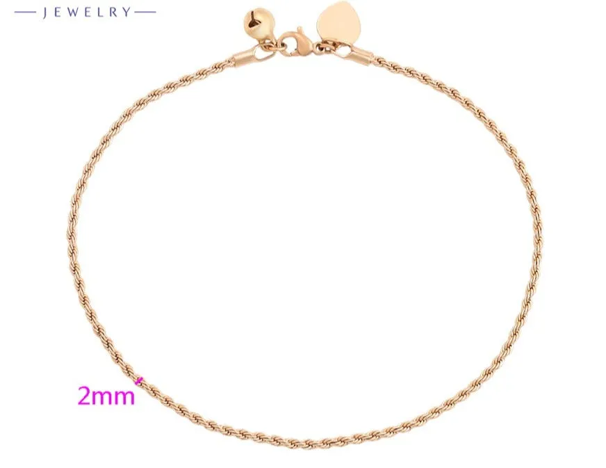 Twisted Rope 18k Gold Plated Anklet with Heart