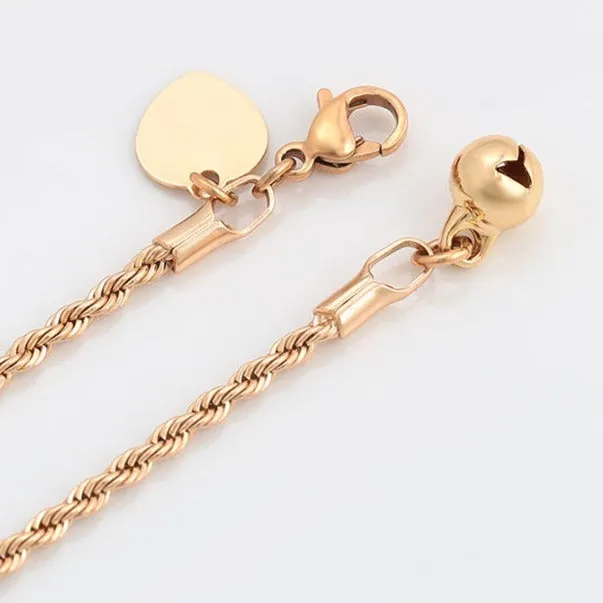 Twisted Rope 18k Gold Plated Anklet with Heart