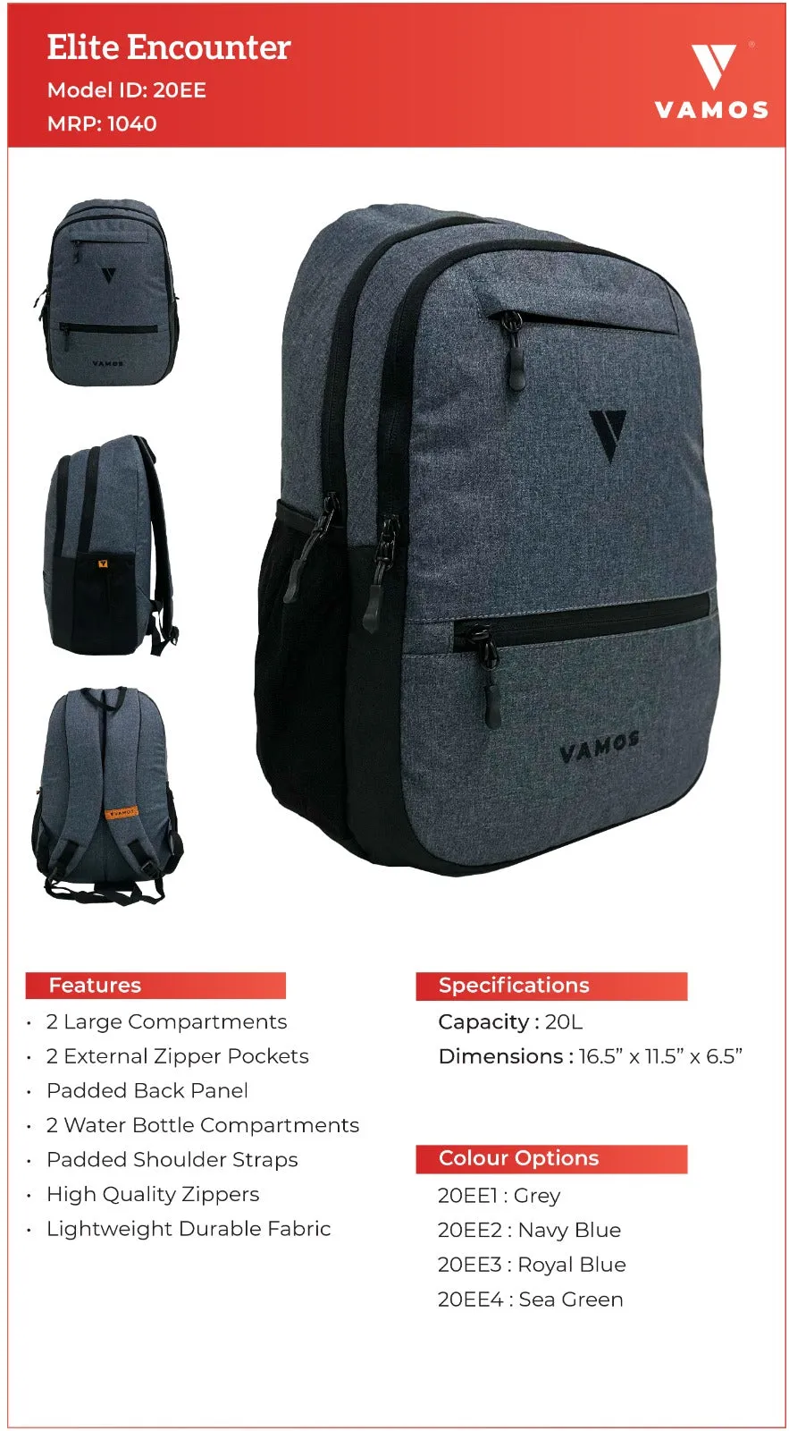 VAMOS Elite Encounter Back Pack 20EE1 - Capacity : 20L