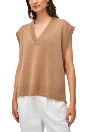 White & Warren Camel Rib Trim Vest in True Camel