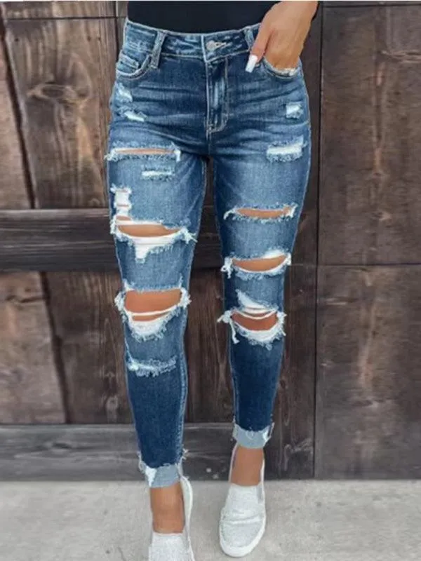 Women Distressed Skinny Jeans - Lined