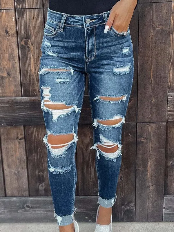 Women Distressed Skinny Jeans - Lined