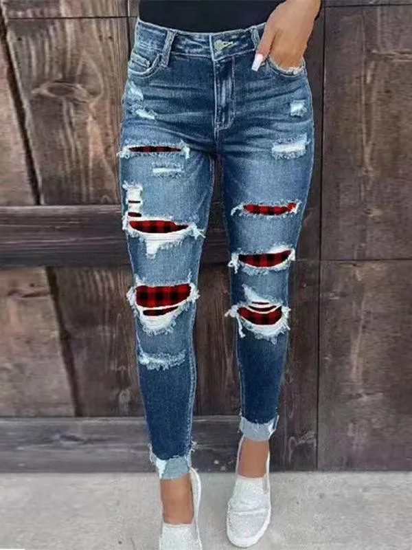 Women Distressed Skinny Jeans - Lined